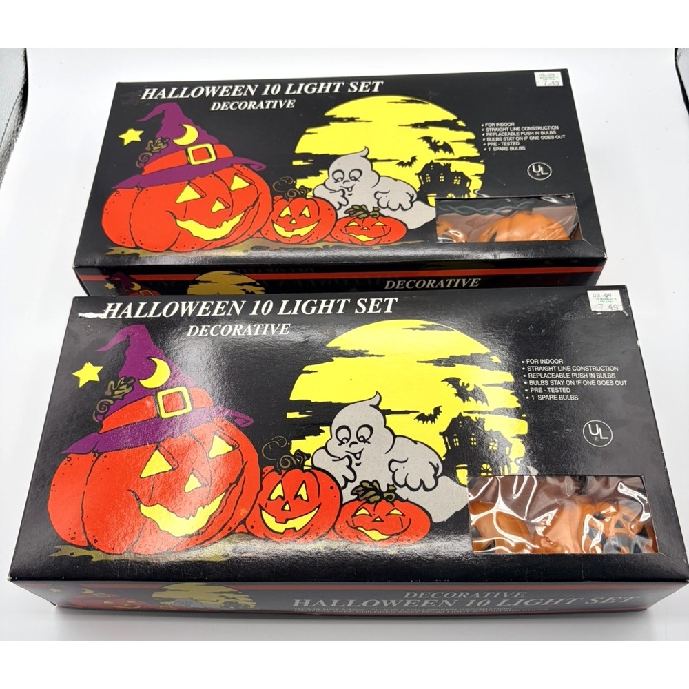 Vintage HALLOWEEN Pumpkin Blow Mold String Light 2 Sets of 10 Jack O Lantern